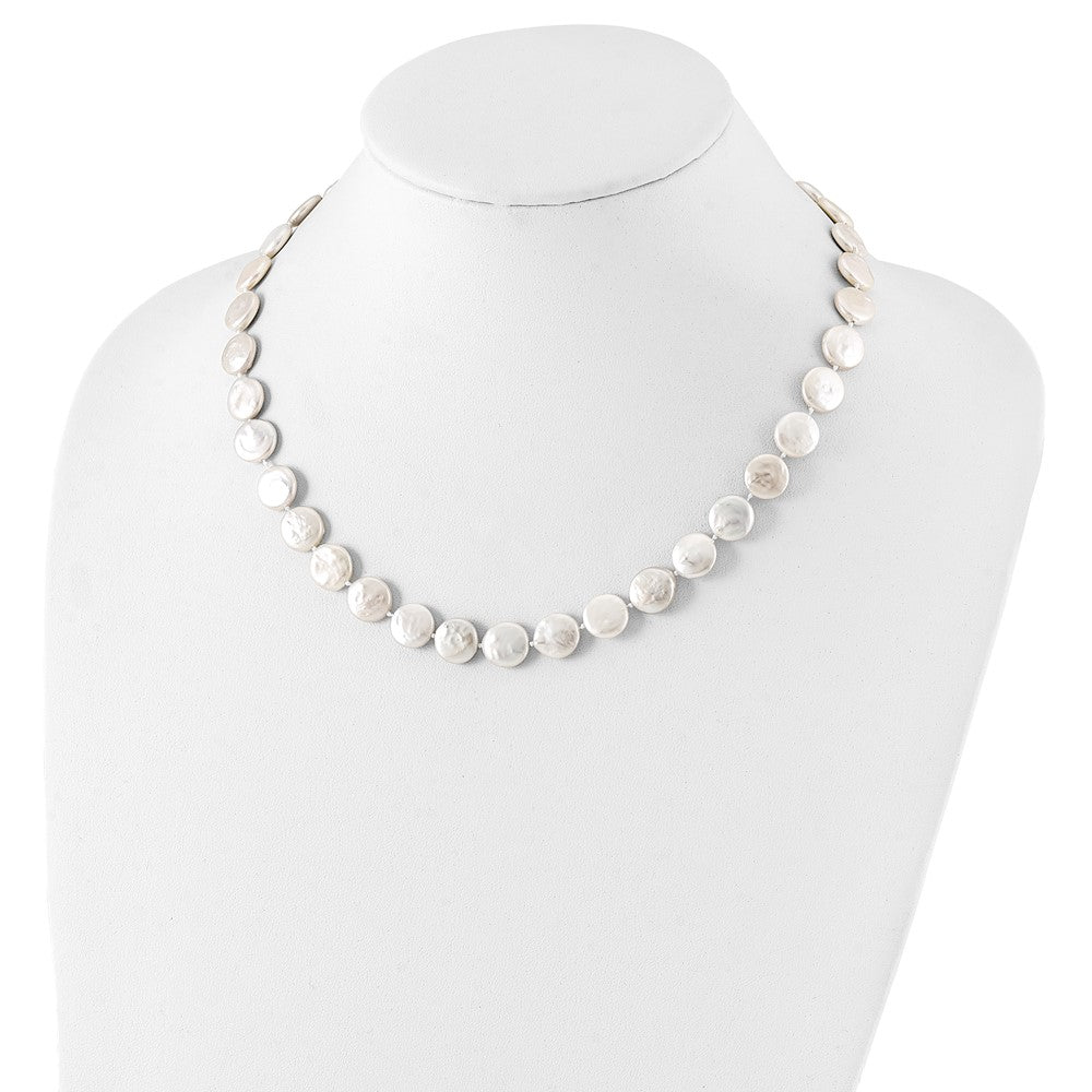 Sterlingsilber Rhodiniert 10-11mm Weiß Fwc Münze Perle Halskette