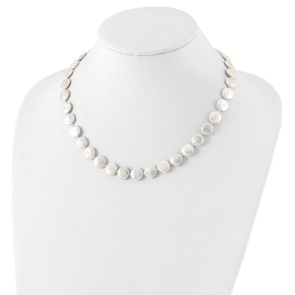 Sterlingsilber Rhodiniert 10-11mm Weiß Fwc Münze Perle Halskette