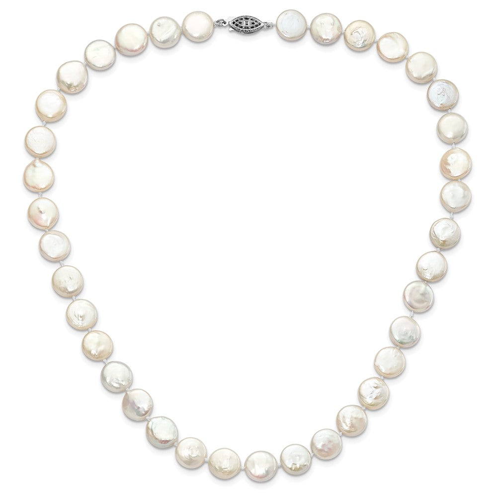 Sterlingsilber Rhodiniert 10-11mm Weiß Fwc Münze Perle Halskette