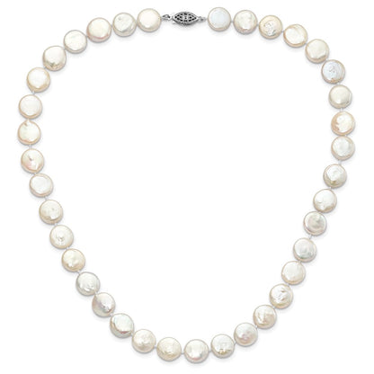 Sterlingsilber Rhodiniert 10-11mm Weiß Fwc Münze Perle Halskette