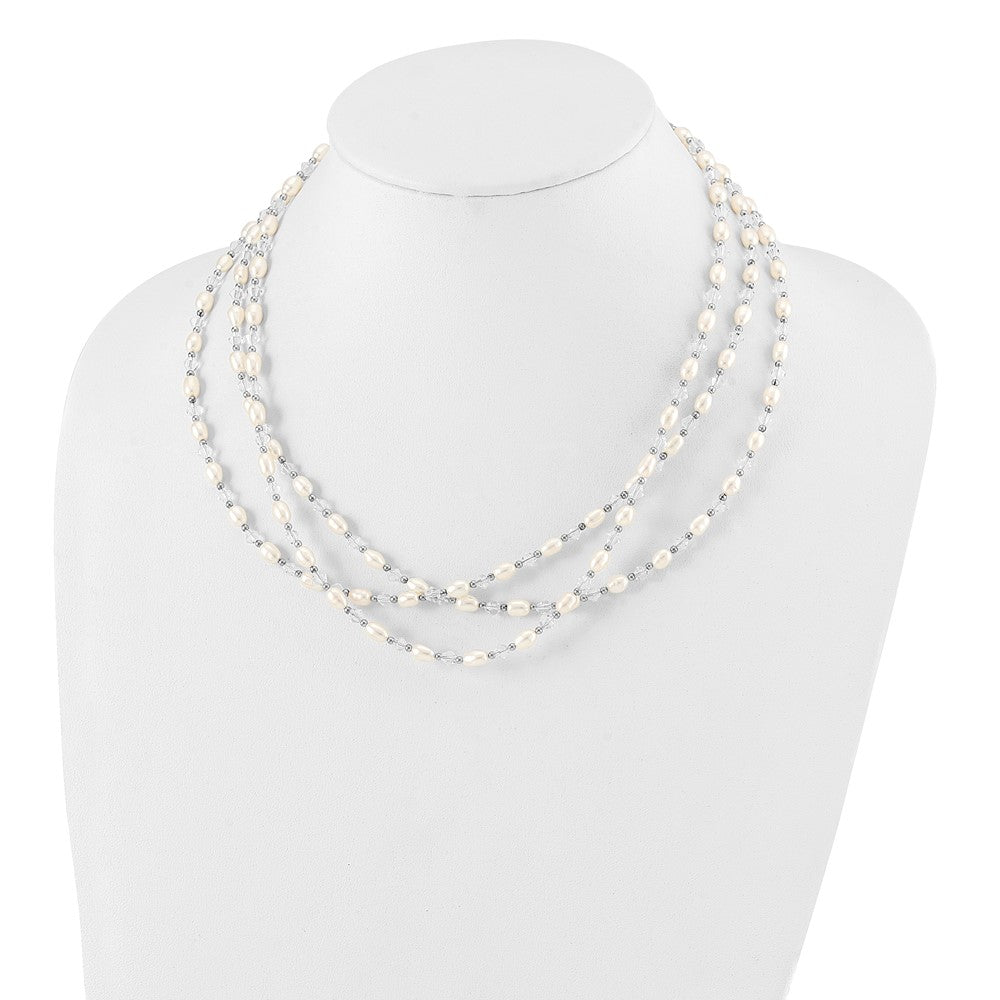 Sterlingsilber 4-5mm Süßwasser Zuchtperle & Kristall Perle 3-strand mit 2 Zoll Verlängerung Halskette
