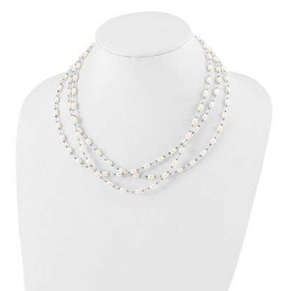 Sterlingsilber 4-5mm Süßwasser Zuchtperle & Kristall Perle 3-strand mit 2 Zoll Verlängerung Halskette