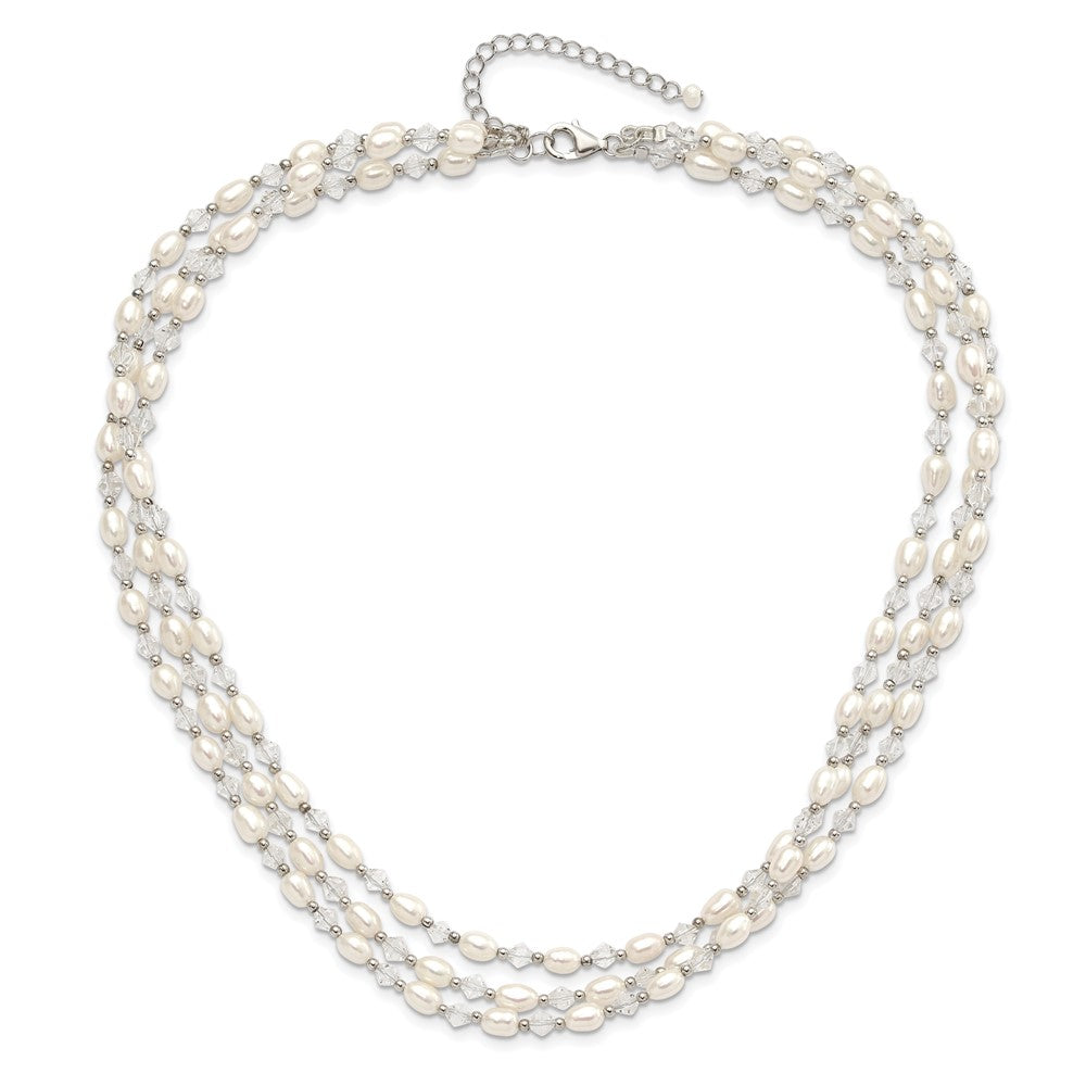 Sterlingsilber 4-5mm Süßwasser Zuchtperle & Kristall Perle 3-strand mit 2 Zoll Verlängerung Halskette