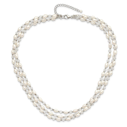 Sterlingsilber 4-5mm Süßwasser Zuchtperle & Kristall Perle 3-strand mit 2 Zoll Verlängerung Halskette