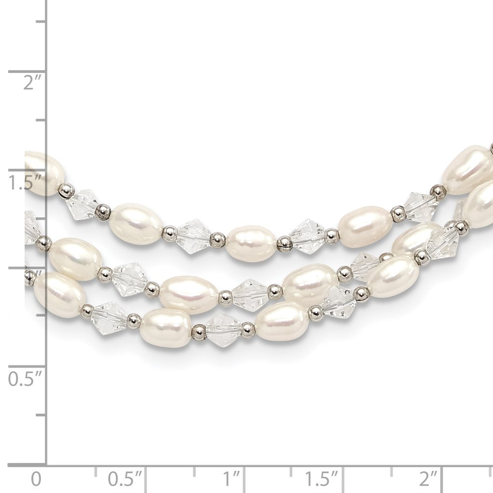 Sterlingsilber 4-5mm Süßwasser Zuchtperle & Kristall Perle 3-strand mit 2 Zoll Verlängerung Halskette
