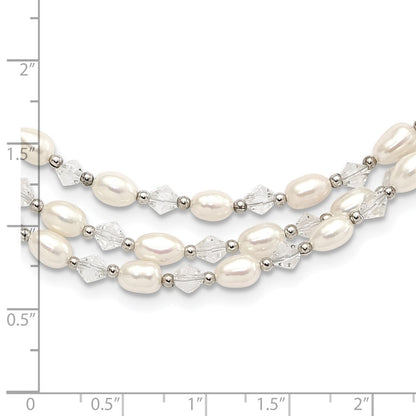 Sterlingsilber 4-5mm Süßwasser Zuchtperle & Kristall Perle 3-strand mit 2 Zoll Verlängerung Halskette