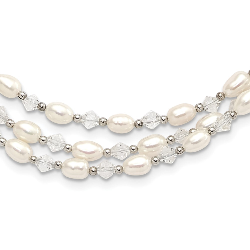 Sterlingsilber 4-5mm Süßwasser Zuchtperle & Kristall Perle 3-strand mit 2 Zoll Verlängerung Halskette