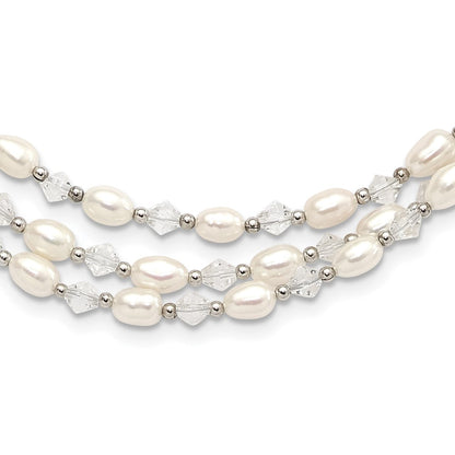 Sterlingsilber 4-5mm Süßwasser Zuchtperle & Kristall Perle 3-strand mit 2 Zoll Verlängerung Halskette