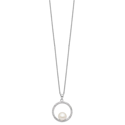 Sterlingsilber Rhodiniert 8-9mm Weiß Fwc Perle und Zirkonia Halskette