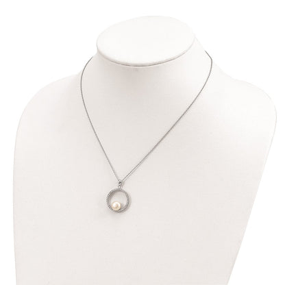 Sterlingsilber Rhodiniert 8-9mm Weiß Fwc Perle und Zirkonia Halskette