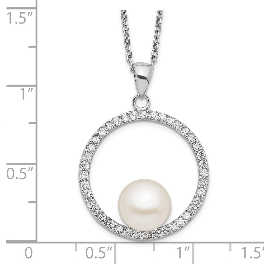 Sterlingsilber Rhodiniert 8-9mm Weiß Fwc Perle und Zirkonia Halskette