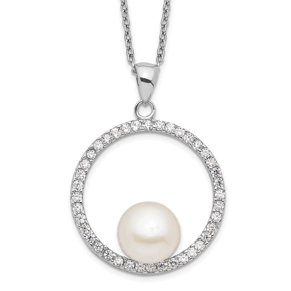 Sterlingsilber Rhodiniert 8-9mm Weiß Fwc Perle und Zirkonia Halskette