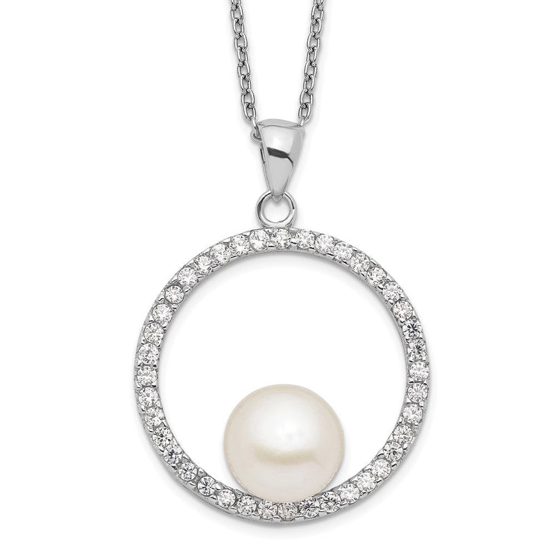 Sterlingsilber Rhodiniert 8-9mm Weiß Fwc Perle und Zirkonia Halskette