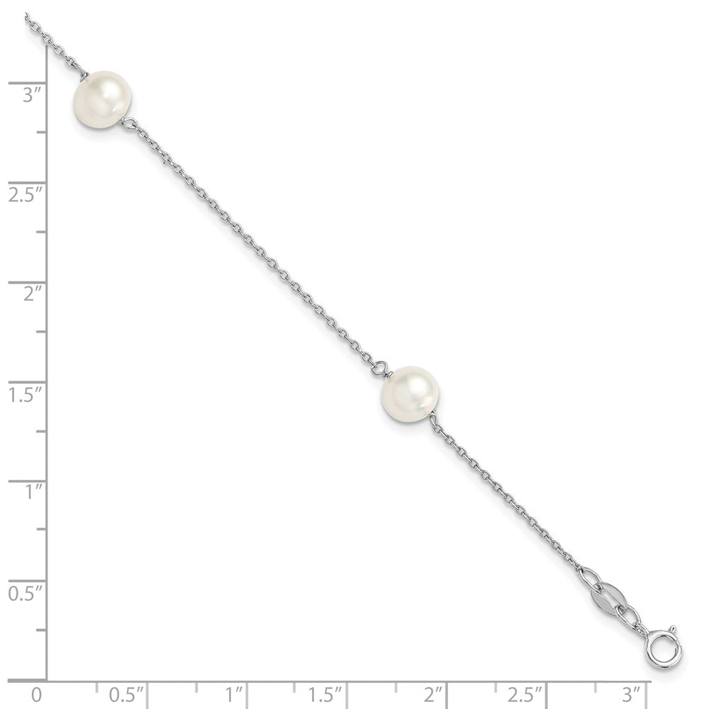 7.5 Zoll Sterlingsilber Rhodiniert 3-stat 7-8mm Weiß Halb-round Fwc Perle Armband