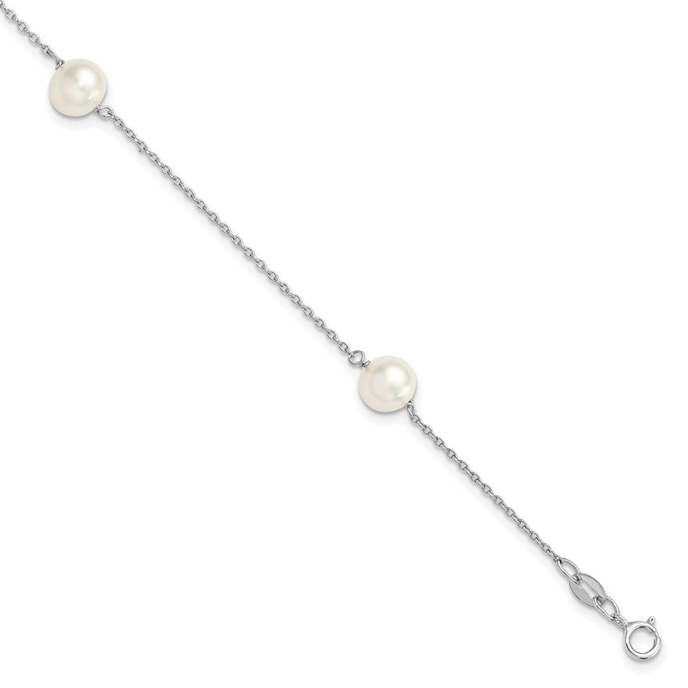 7.5 Zoll Sterlingsilber Rhodiniert 3-stat 7-8mm Weiß Halb-round Fwc Perle Armband