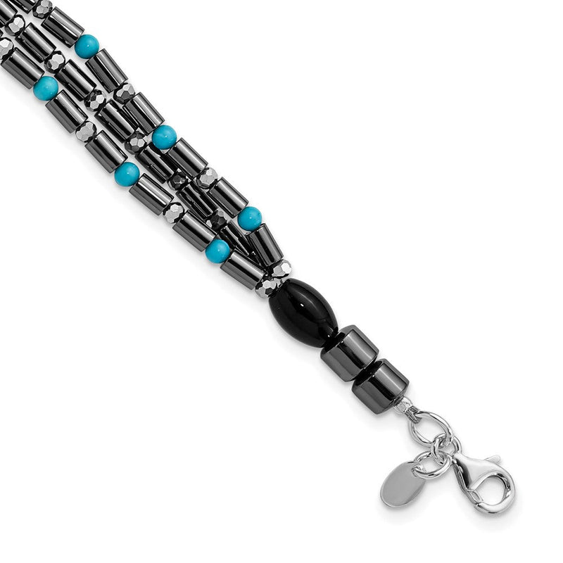 8 Zoll Sterlingsilber Achat, Kristall, Hematite und Türkis Multistrand mit 1 Zoll Verlängerung Armband