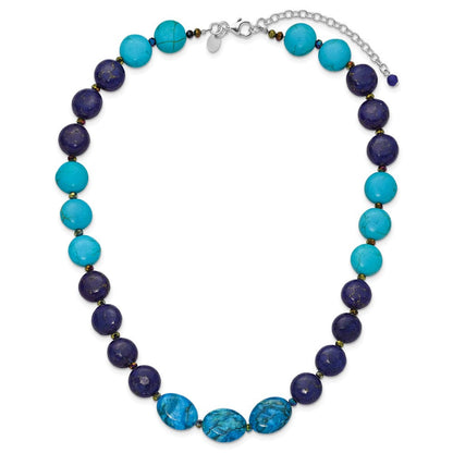 Sterlingsilber Achat,crystal,jasper, Recon. Lapis mit 2 in Verlängerung Halskette