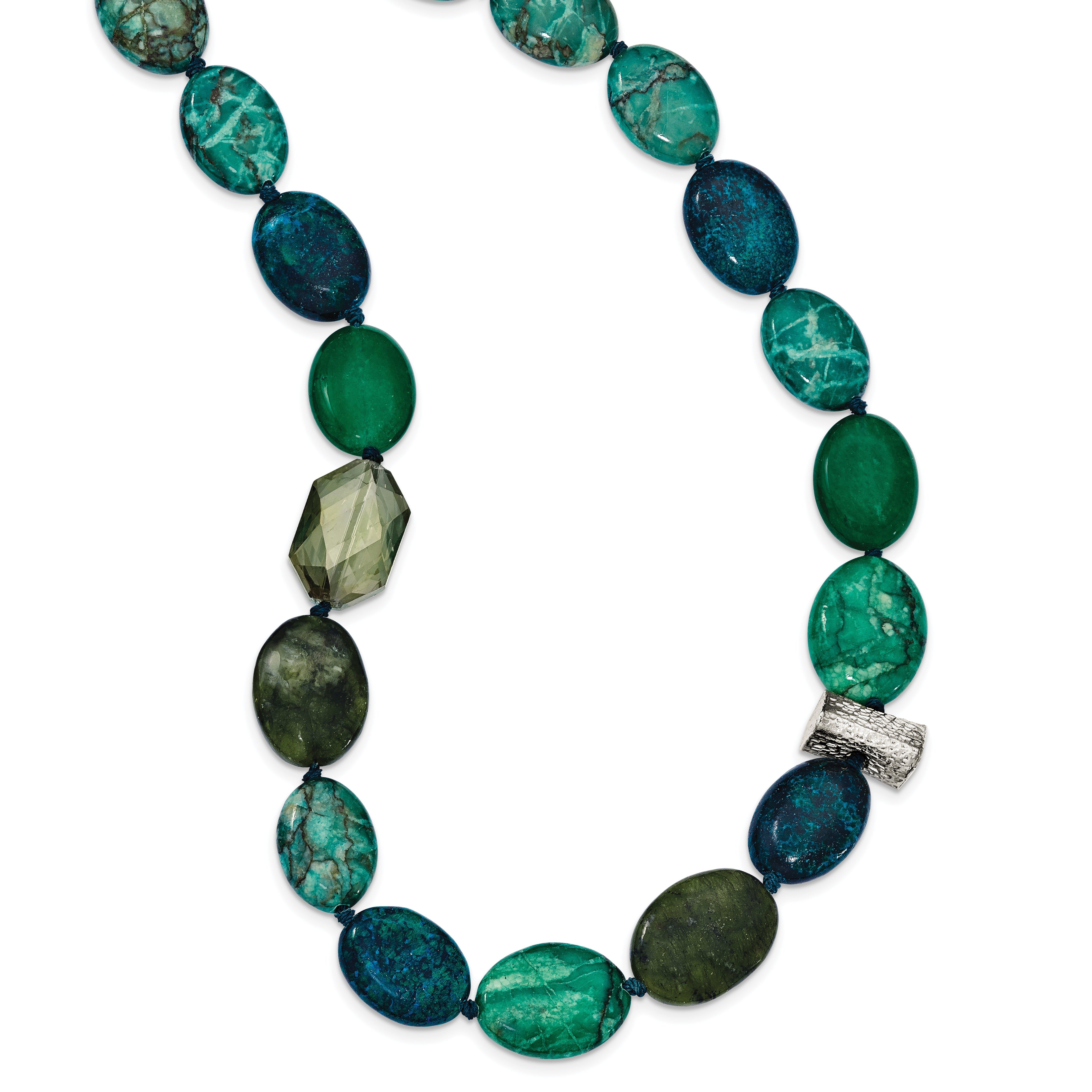Sterlingsilber Jade, Kristall, Jasper und Serpentine mit 2 Zoll Verlängerung Halskette
