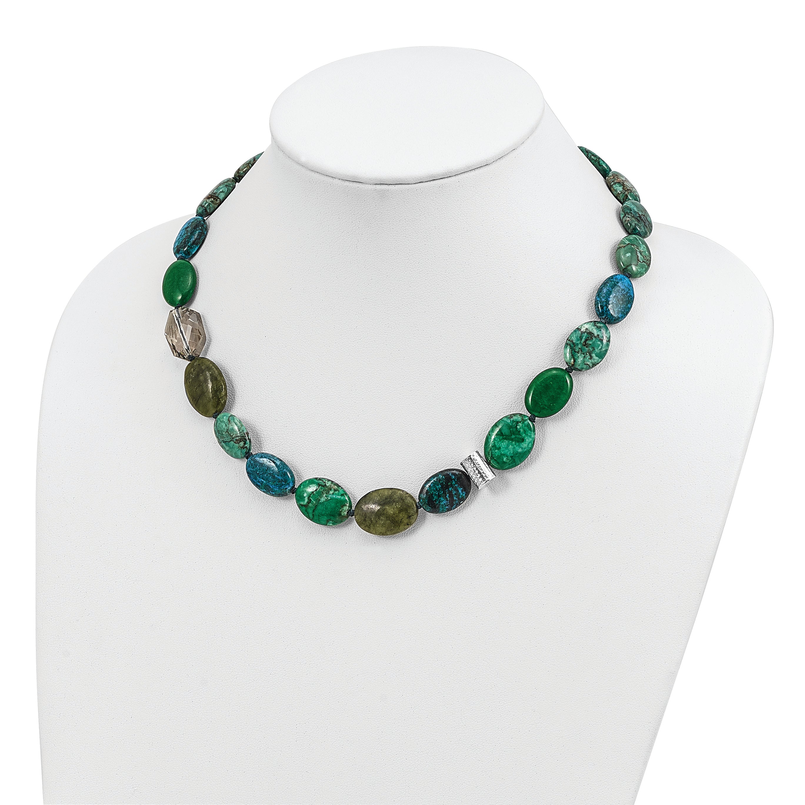 Sterlingsilber Jade, Kristall, Jasper und Serpentine mit 2 Zoll Verlängerung Halskette