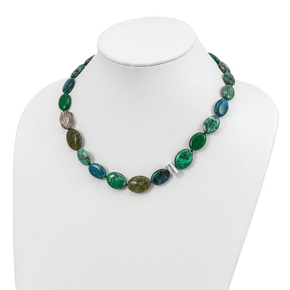 Sterlingsilber Jade, Kristall, Jasper und Serpentine mit 2 Zoll Verlängerung Halskette