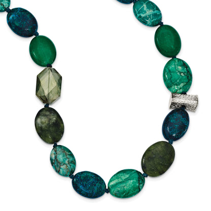 Sterlingsilber Jade, Kristall, Jasper und Serpentine mit 2 Zoll Verlängerung Halskette