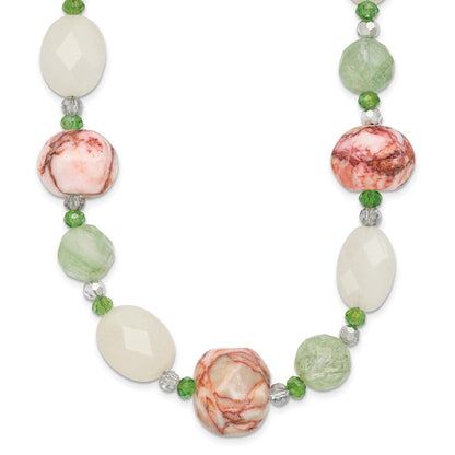 Sterlingsilber Aventurine Kristall Jade und Jasper 18 Zoll Halskette mit 2 Verlängerung