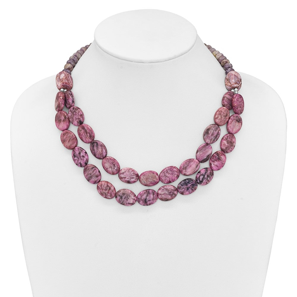 Sterlingsilber Charoite, Jade, Rosa und Lila Jasper mit 2 Zoll Verlängerung Halskette