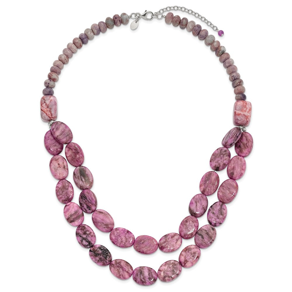 Sterlingsilber Charoite, Jade, Rosa und Lila Jasper mit 2 Zoll Verlängerung Halskette