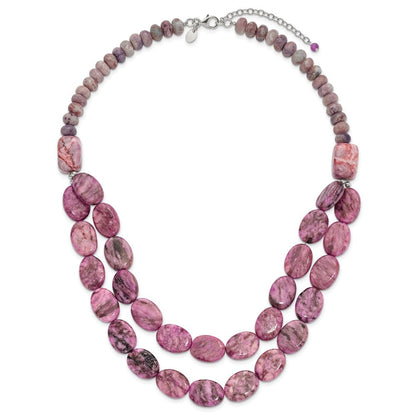 Sterlingsilber Charoite, Jade, Rosa und Lila Jasper mit 2 Zoll Verlängerung Halskette