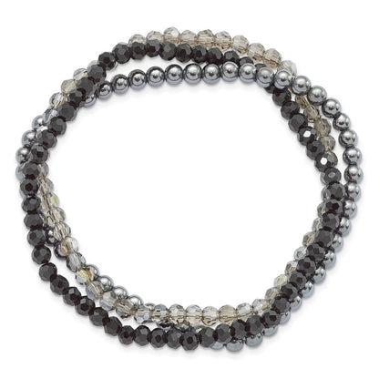 Sterlingsilber Schwarz und Rauch Kristall, Hematite 3pce Dehnbar Armband