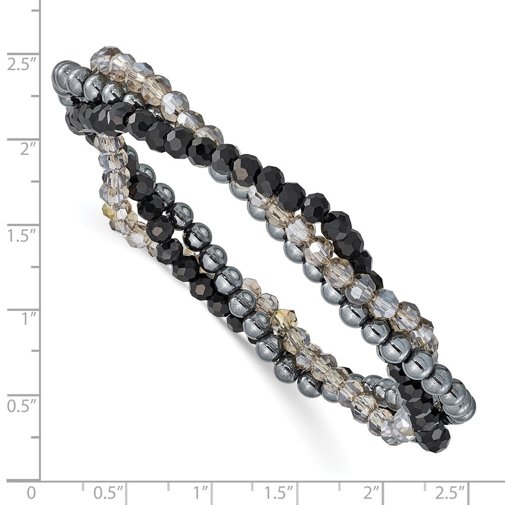 Sterlingsilber Schwarz und Rauch Kristall, Hematite 3pce Dehnbar Armband