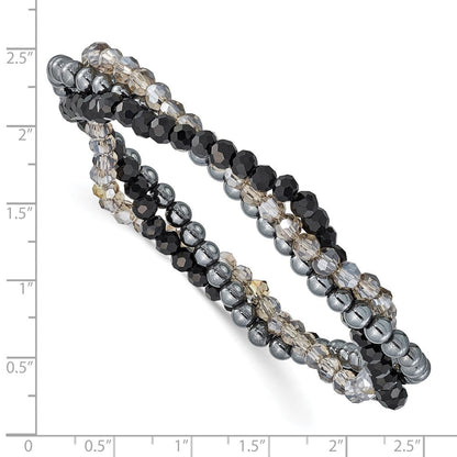 Sterlingsilber Schwarz und Rauch Kristall, Hematite 3pce Dehnbar Armband