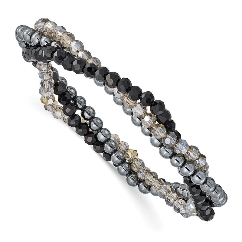 Sterlingsilber Schwarz und Rauch Kristall, Hematite 3pce Dehnbar Armband