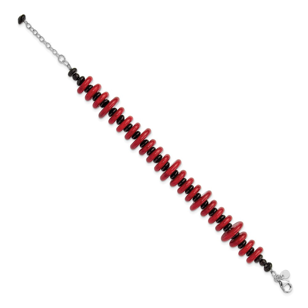 8.5 Zoll Sterlingsilber Achat & Rot Reconstructed Magnesite mit 1 Zoll Verlängerung Armband
