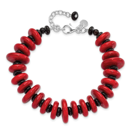 8.5 Zoll Sterlingsilber Achat & Rot Reconstructed Magnesite mit 1 Zoll Verlängerung Armband