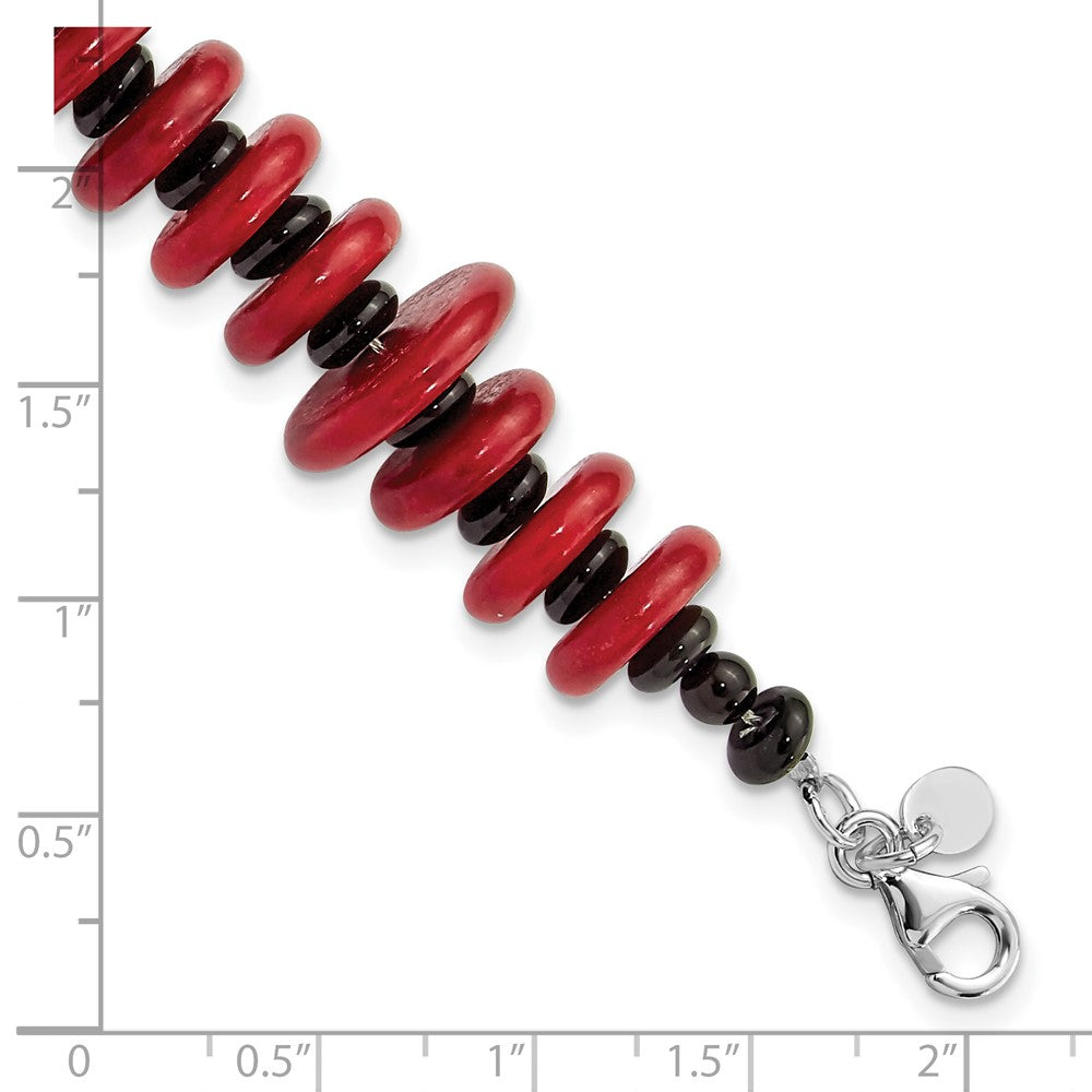 8.5 Zoll Sterlingsilber Achat & Rot Reconstructed Magnesite mit 1 Zoll Verlängerung Armband