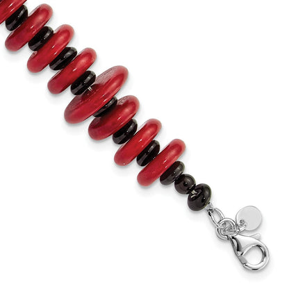 8.5 Zoll Sterlingsilber Achat & Rot Reconstructed Magnesite mit 1 Zoll Verlängerung Armband