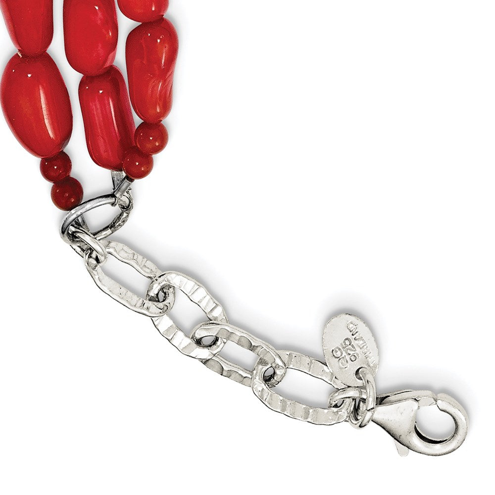 Sterlingsilber Dreifach Strang Rot Coral 16 Zoll Halskette mit 2 Verlängerung