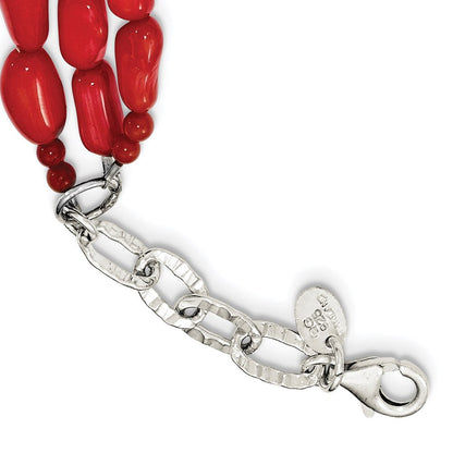 Sterlingsilber Dreifach Strang Rot Coral 16 Zoll Halskette mit 2 Verlängerung