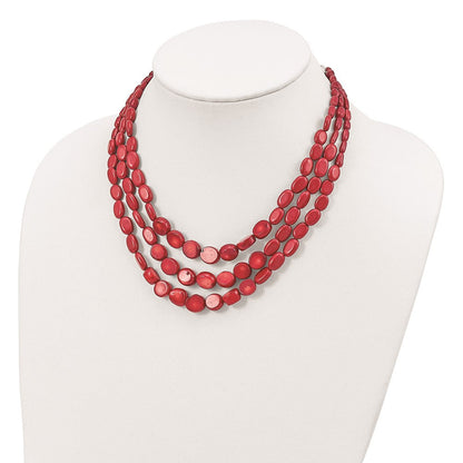 Sterlingsilber Dreifach Strang Rot Coral 16 Zoll Halskette mit 2 Verlängerung