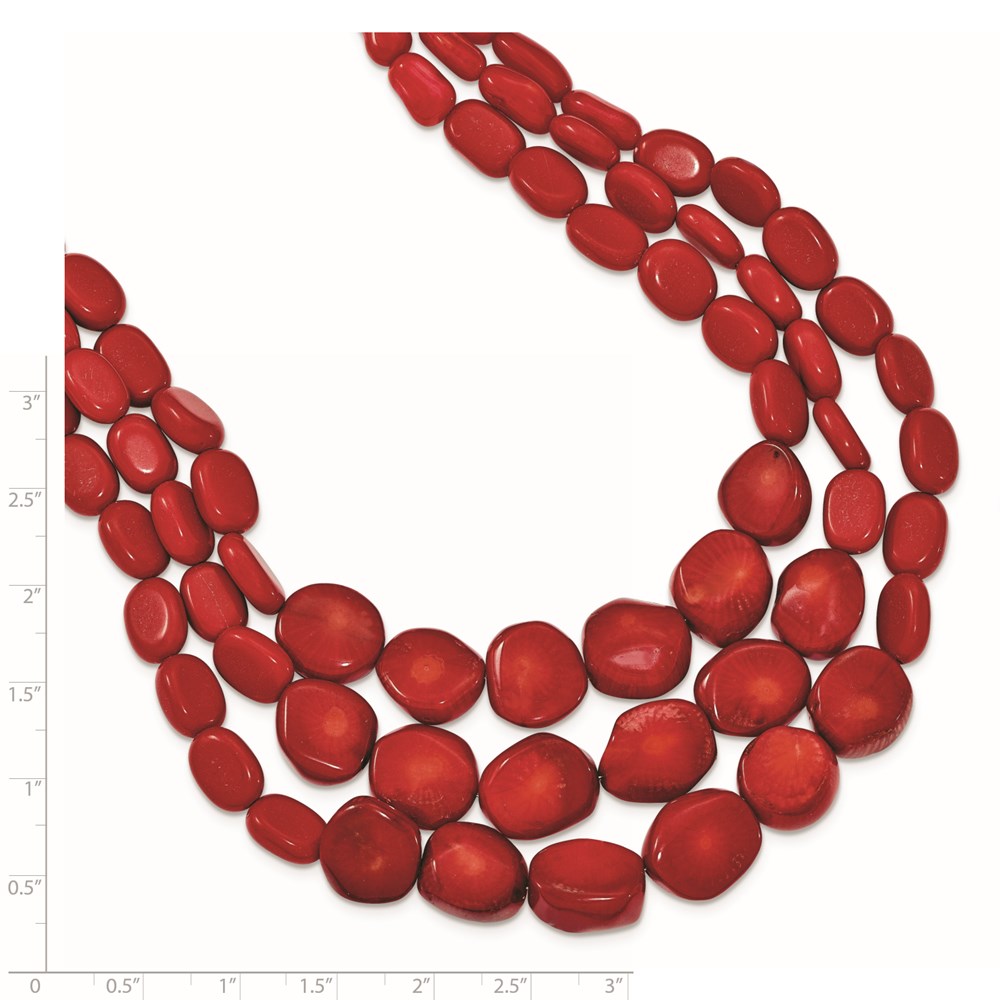 Sterlingsilber Dreifach Strang Rot Coral 16 Zoll Halskette mit 2 Verlängerung