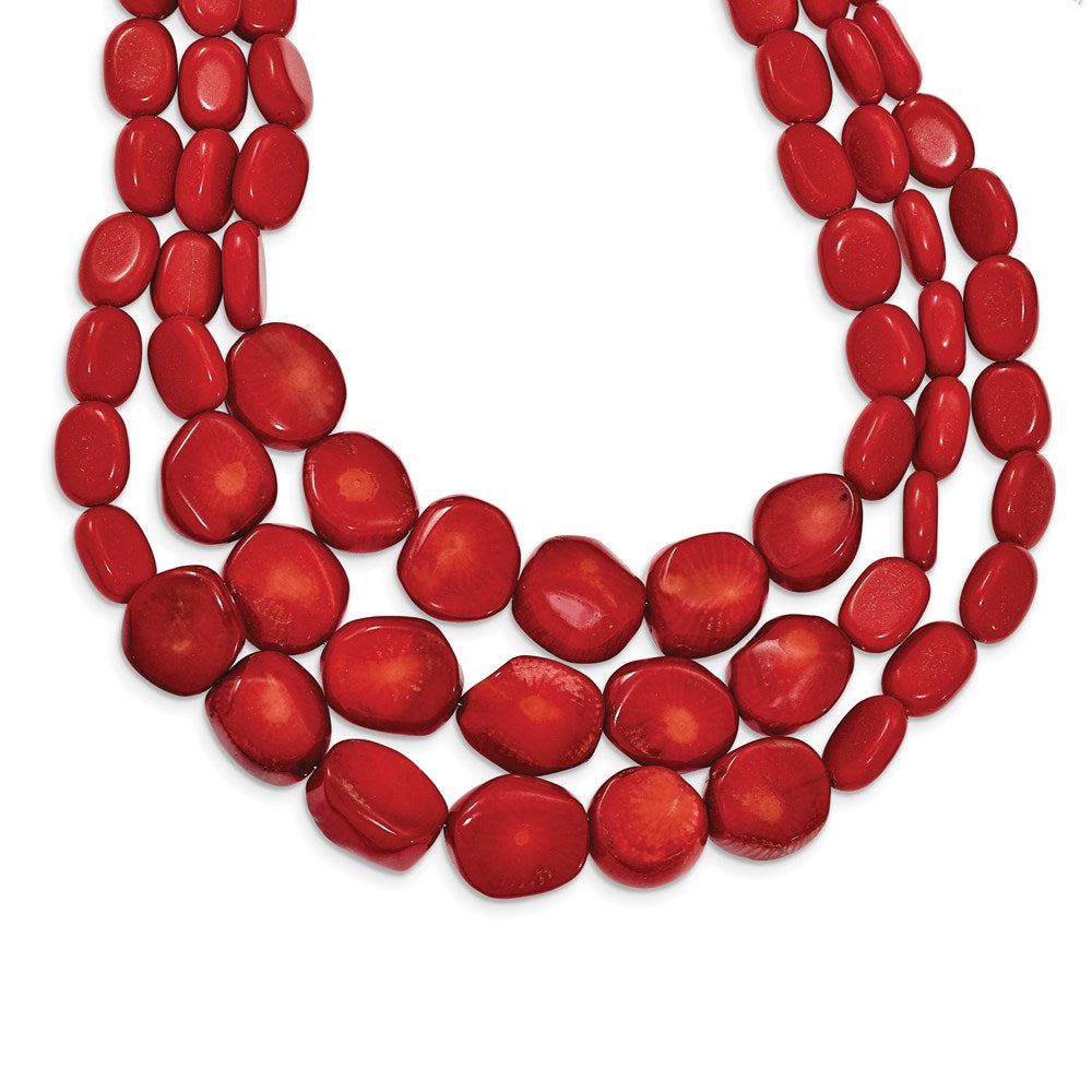 Sterlingsilber Dreifach Strang Rot Coral 16 Zoll Halskette mit 2 Verlängerung