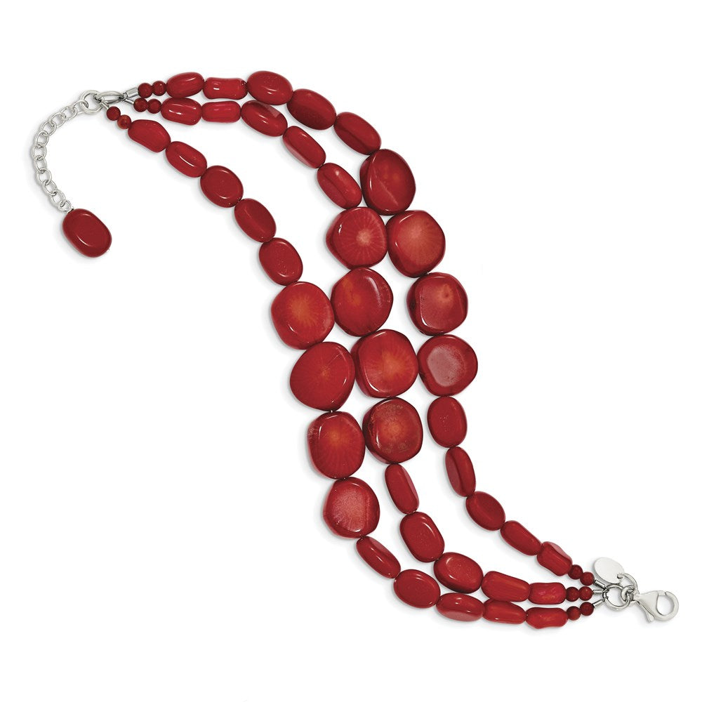 Sterlingsilber Dreifach Strang Rot Coral 7 Zoll Armband mit 1 Verlängerung
