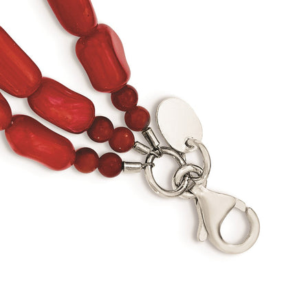 Sterlingsilber Dreifach Strang Rot Coral 7 Zoll Armband mit 1 Verlängerung