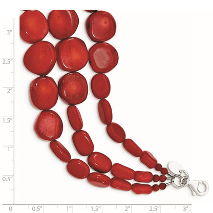 Sterlingsilber Dreifach Strang Rot Coral 7 Zoll Armband mit 1 Verlängerung