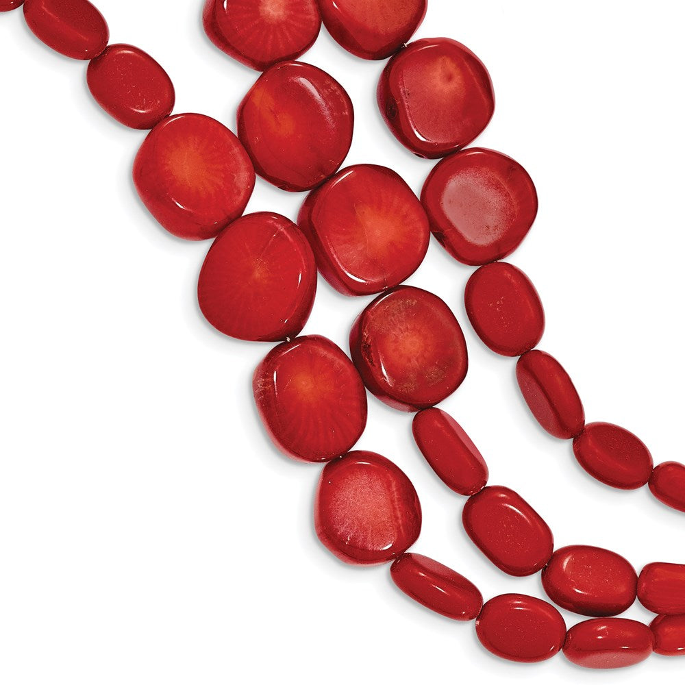 Sterlingsilber Dreifach Strang Rot Coral 7 Zoll Armband mit 1 Verlängerung