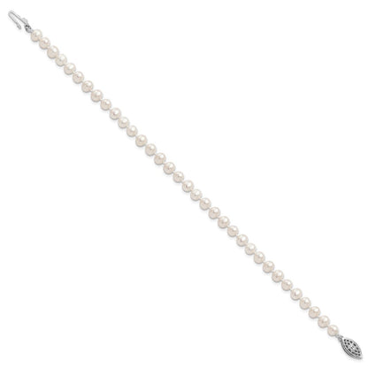 7.25 Zoll Sterlingsilber Rhodium 4-5mm Weiß Fwc Perle Armband