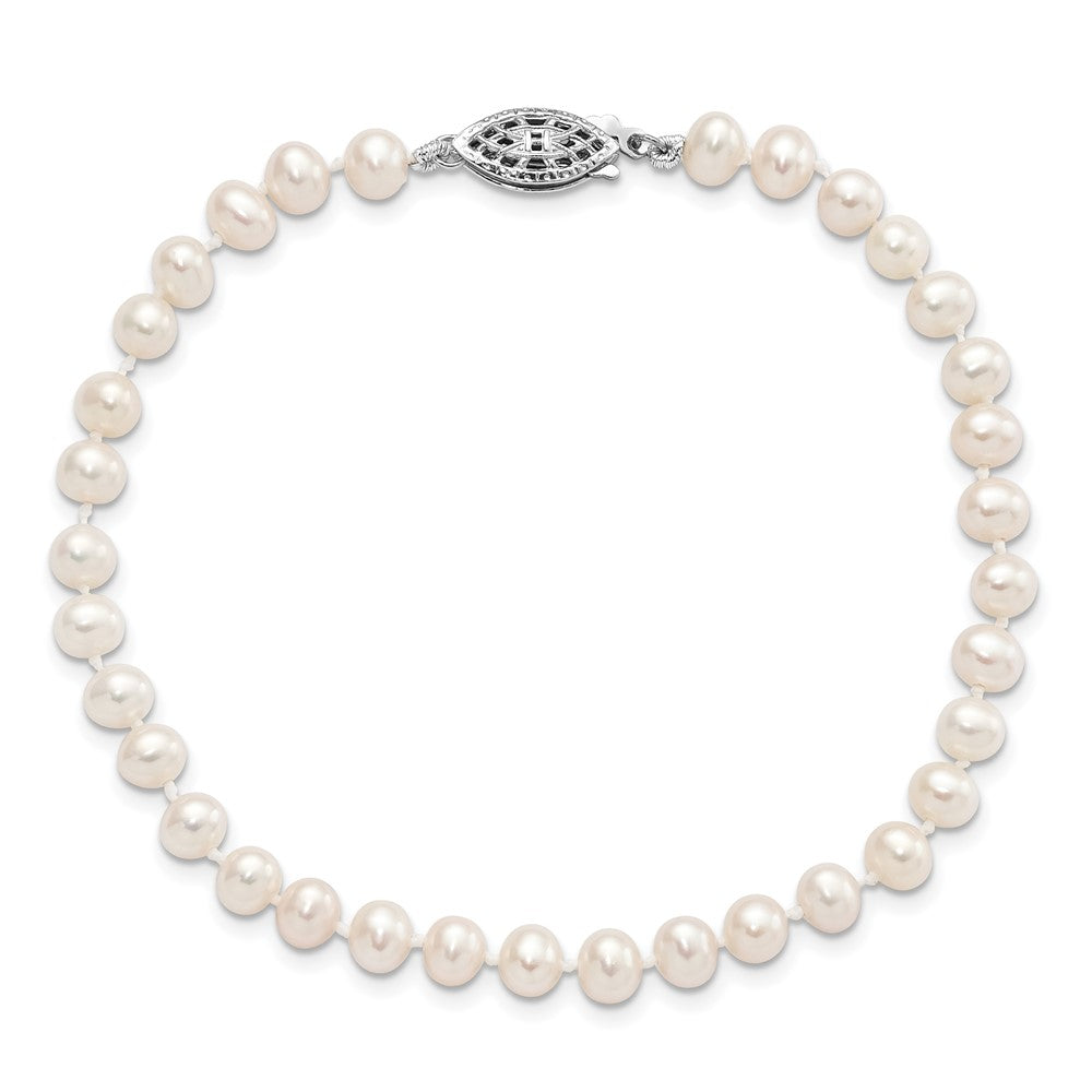 7.25 Zoll Sterlingsilber Rhodium 4-5mm Weiß Fwc Perle Armband