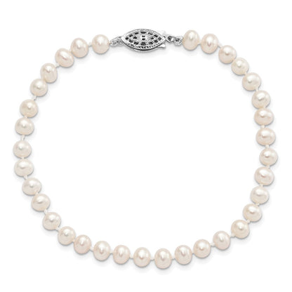 7.25 Zoll Sterlingsilber Rhodium 4-5mm Weiß Fwc Perle Armband