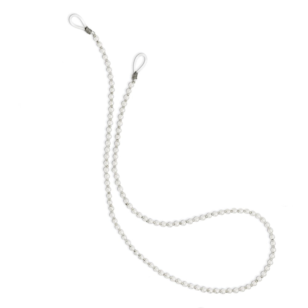 Non Metal Silberfarben Glas Perlen und 4-5mm Weiß Imitat Muschel Perle Eyewear Halter 24 Zoll Halskette